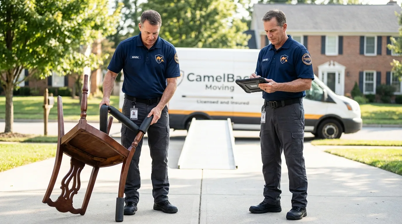 Movers inspecting furniture for damage prevention before loading in Jefferson City, TN